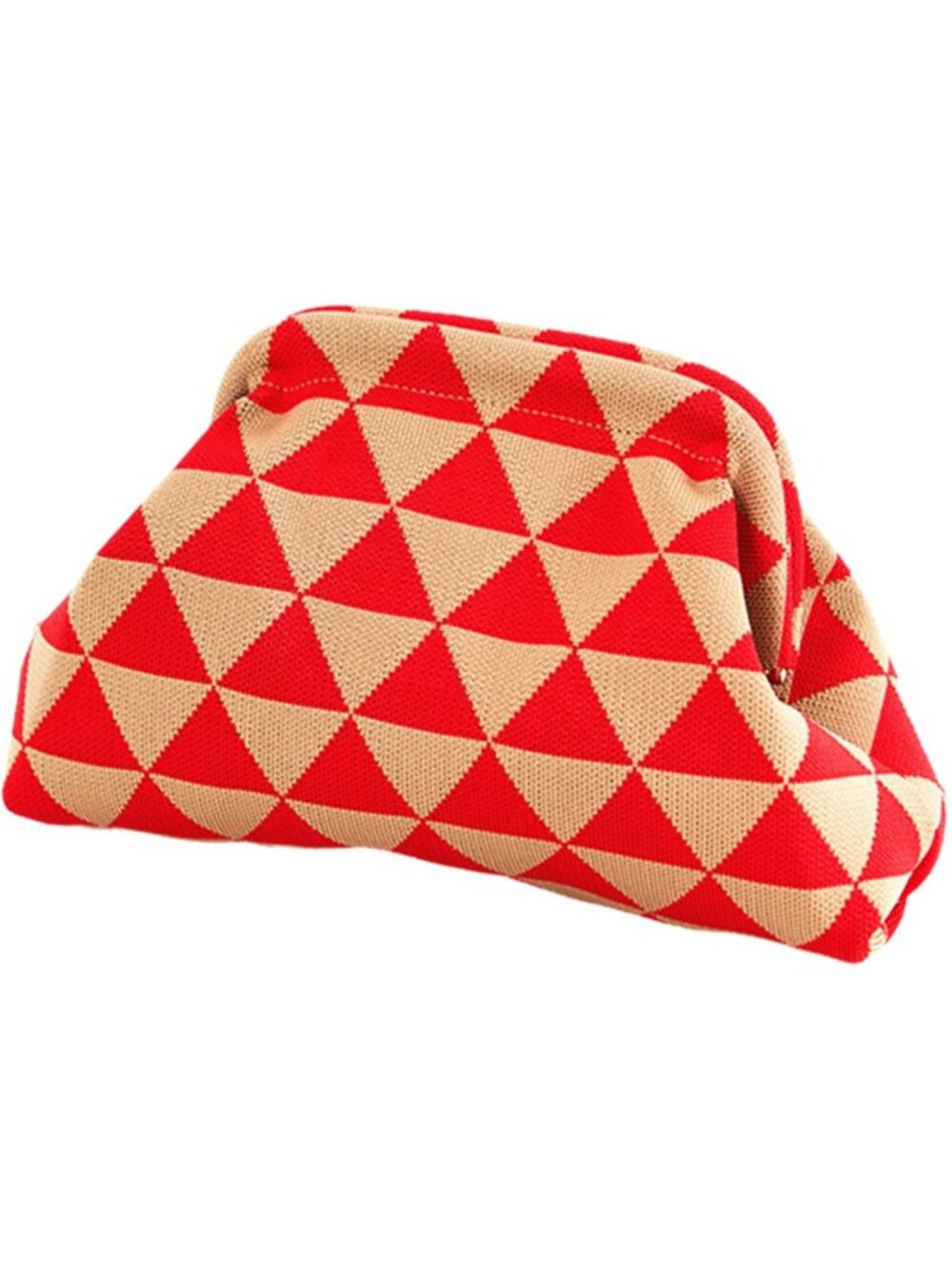 Women's Red Triangle Clutch Purses Dumpling Striped Summer Beach Evening Handbag